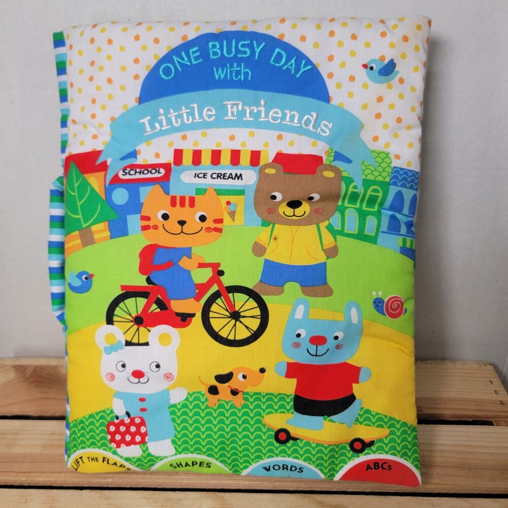 Little Friends Infant Cloth Book "One Busy Day With Little Friends" w/ Handle